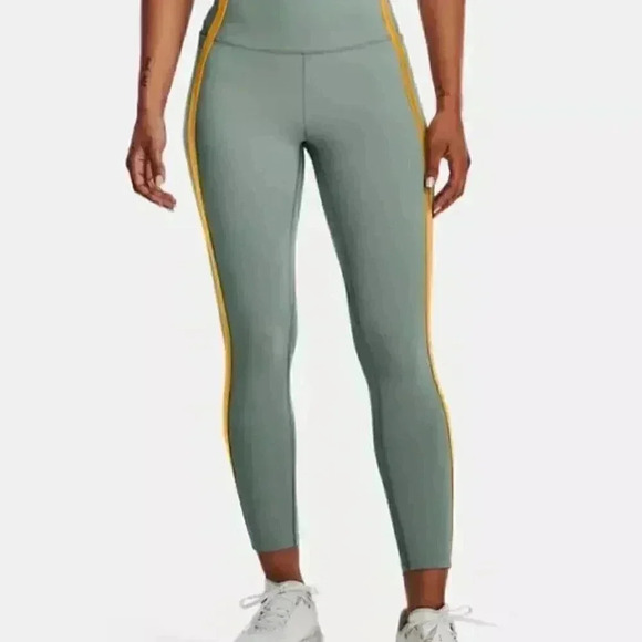 Under Armour "UA Meridian shine" yoga stretch green and yellow ankle leggings S - Picture 1 of 8